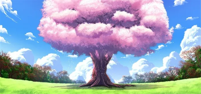 卡通樱花树天空背景高清