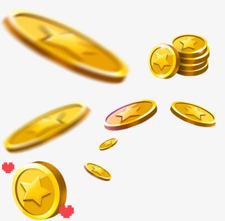 手绘黄色漂浮金币装饰免抠