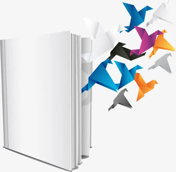 彩色千纸鹤和书本免抠