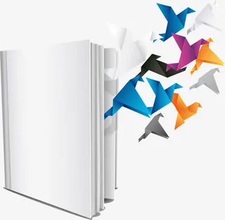 彩色千纸鹤和书本免抠