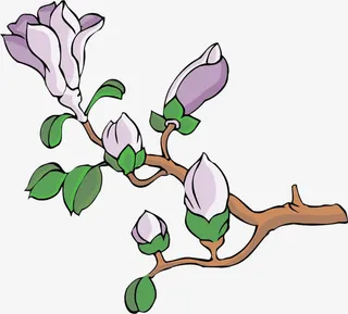 古风手绘粉色桃花花苞免抠