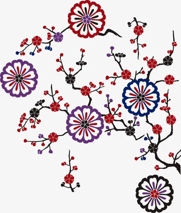 矢量梅花和树枝免抠