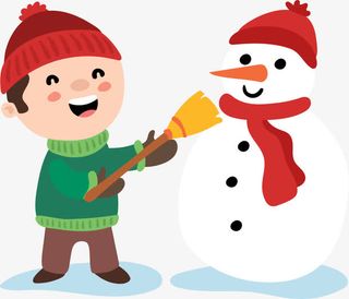 冬季堆雪人的小男孩免抠