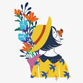 矢量女孩春天插画免抠