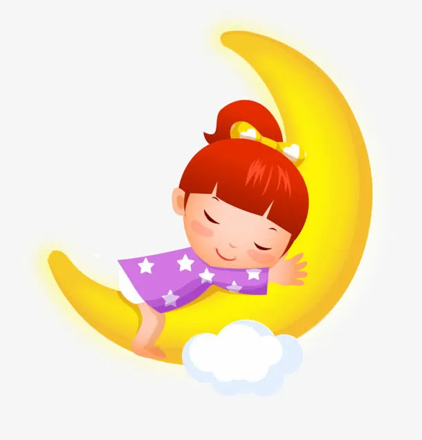 卡通小女孩 在月亮上睡觉png素材免抠