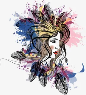 潮流手绘女性侧脸头像免抠