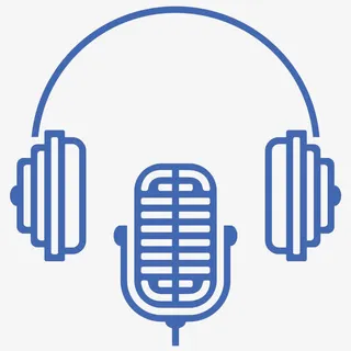 蓝色线条耳机麦克图标免抠