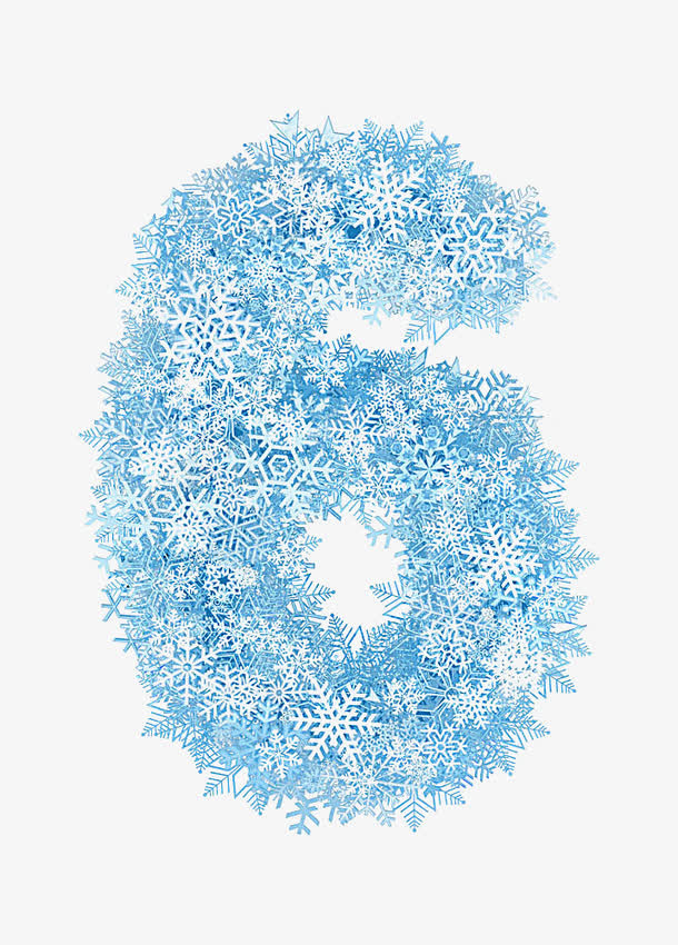 创意合成蓝色雪花数字6免抠