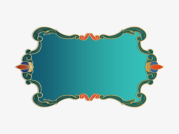 国潮边框元素绿色云纹边框PNG免抠