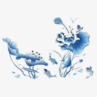 青花瓷荷花免抠