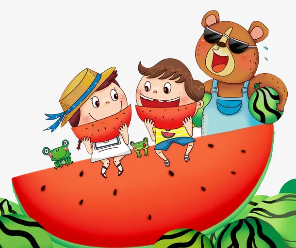 彩色创意西瓜卡通插画免抠