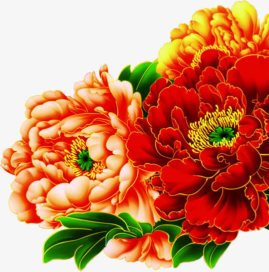 红色中国画牡丹花国庆免抠