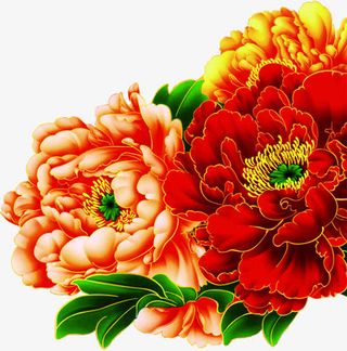 红色中国画牡丹花国庆免抠