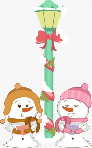 圣诞节路灯与雪人免抠