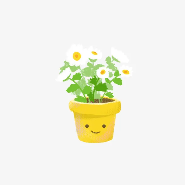 手绘小花植物小清新插画盆栽免抠
