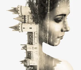 创意女人脸上的欧式建筑免抠