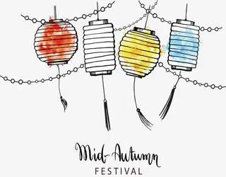 水彩泼墨灯笼免抠