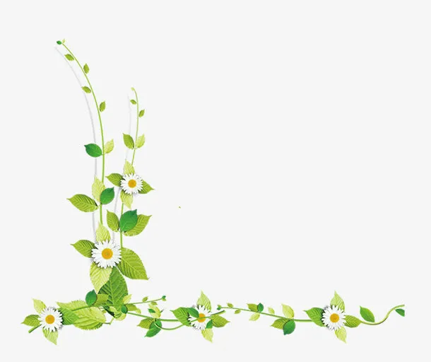 绿色手绘藤蔓花朵装饰图案免抠