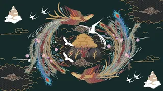 国潮凤凰和鸣祥云元素免抠