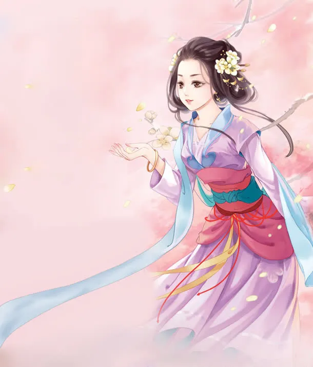 手绘粉色梦幻可爱少女免抠