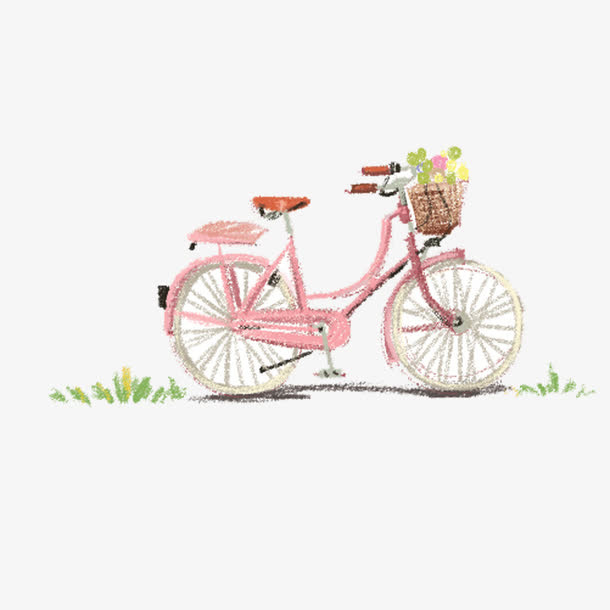 十里春风粉色少女水粉单车免抠