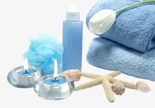 美容SPA蓝色毛巾蜡烛图片免抠