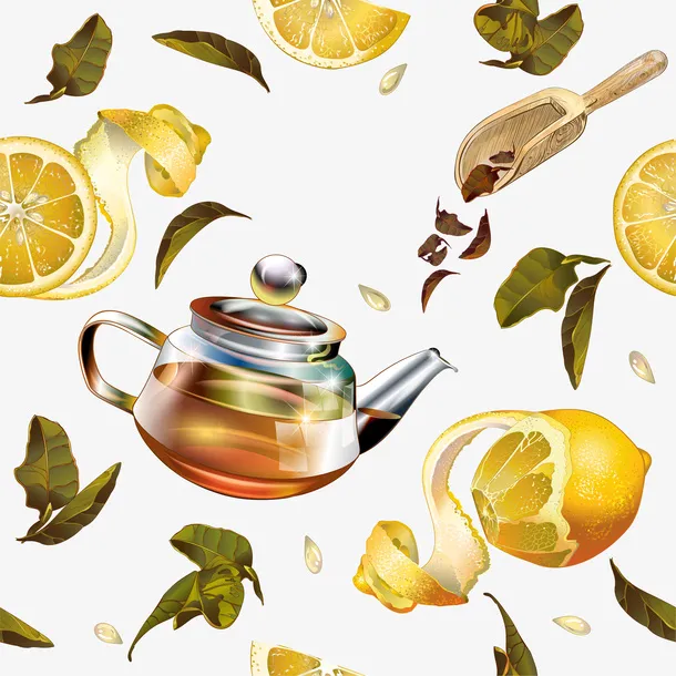黄色简约茶壶柠檬免抠