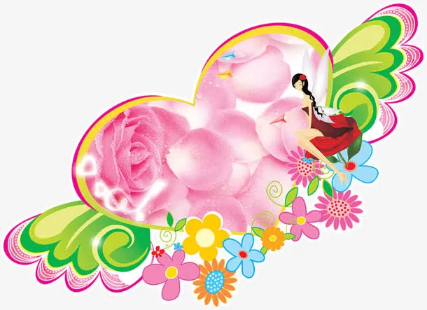 彩色卡通手绘花仙子爱心免抠