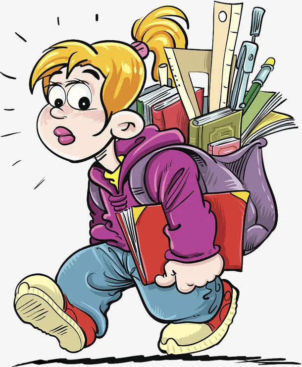 背书包负重跑的小女孩免抠