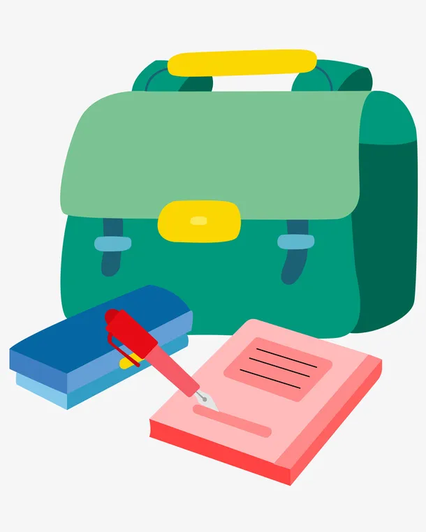 矢量开学日书包文具书本png免抠