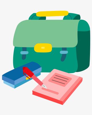 矢量开学日书包文具书本png免抠