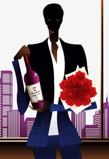 男生拿酒和玫瑰免抠