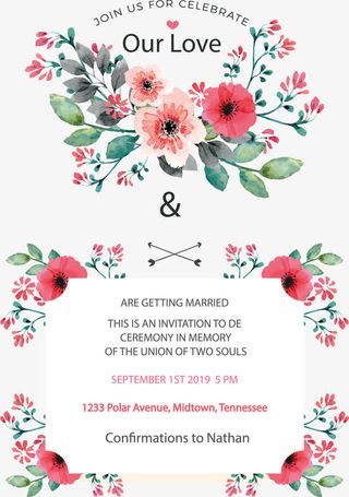 手绘花朵邀请函免抠