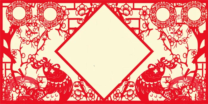 中国风红色鸡年剪纸春节背景素材高清