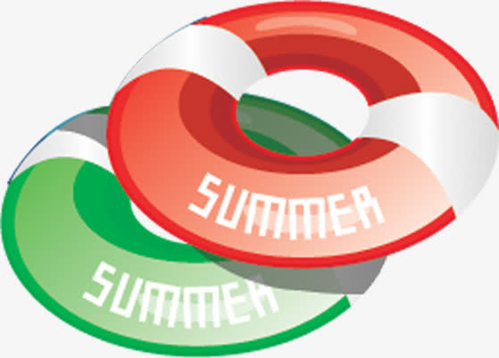 红白绿带summer泳圈免抠