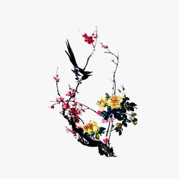 水墨花朵免抠