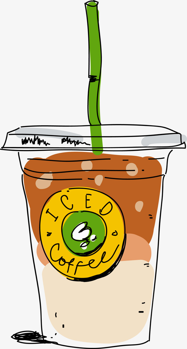 咖啡色手绘美味饮料免抠