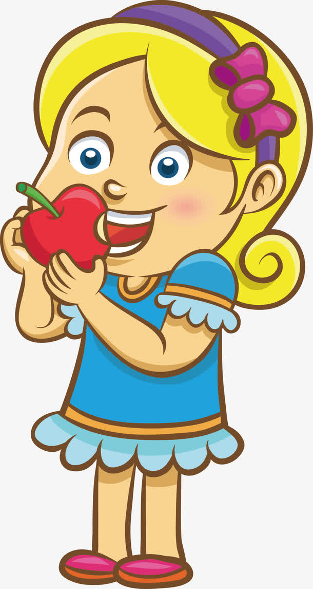 吃苹果的小女生矢量图免抠