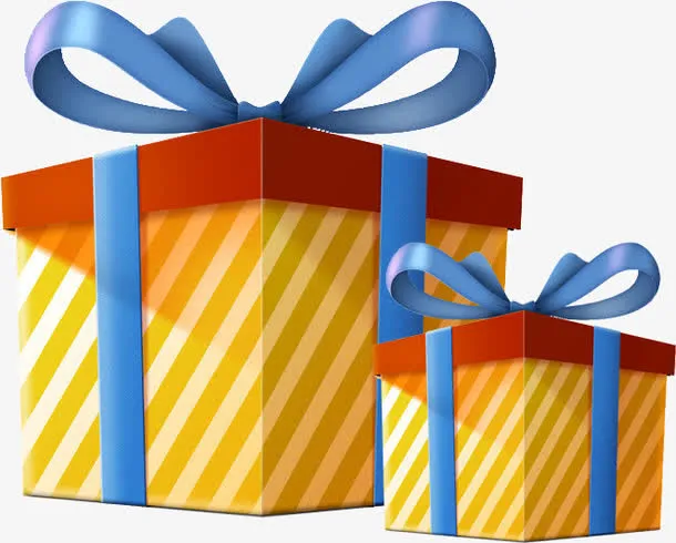 手绘卡通方形条纹礼盒免抠