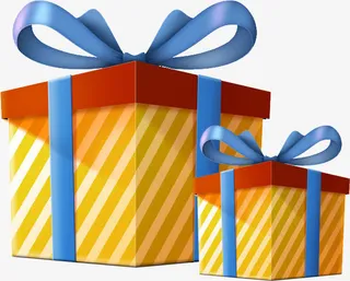 手绘卡通方形条纹礼盒免抠