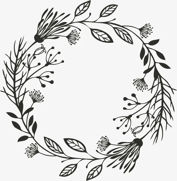 手绘树枝花环免抠
