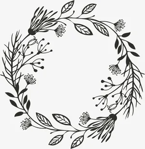 手绘树枝花环免抠