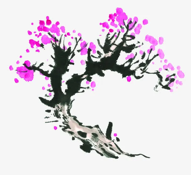 手绘水墨梅花免抠