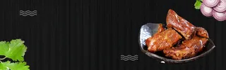 美味鸭脖简约几何绿叶黑色banner高清