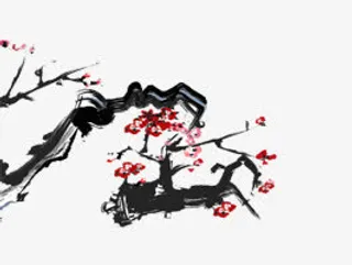 手绘黑色树枝花朵免抠