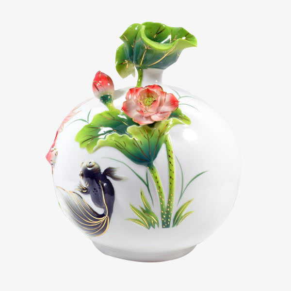 金鱼花瓶免抠