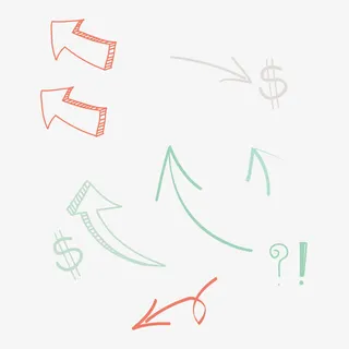 矢量手绘箭头美元问号感叹号免抠
