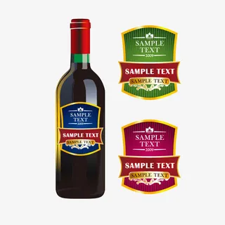 红酒和瓶贴横幅矢量素材免抠