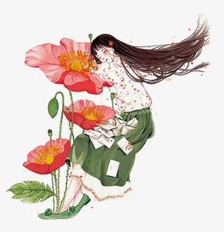 手绘卡通女孩装饰素材免抠