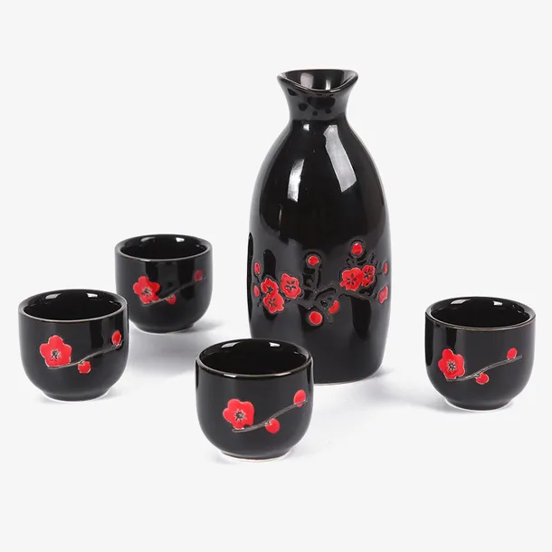 实物黑色山田烧酒具套装免抠